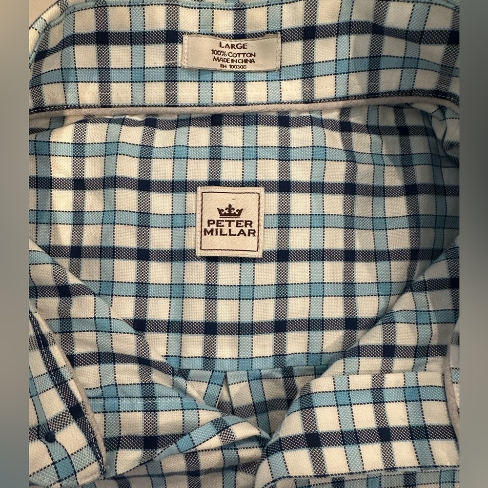 Peter Millar Men’s Blue & White Casual Button Down Shirt Size Large, 100% Cotton